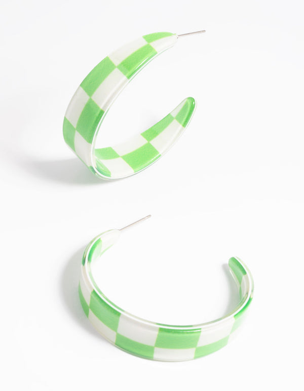 Green 40mm Check Hoop Earrings