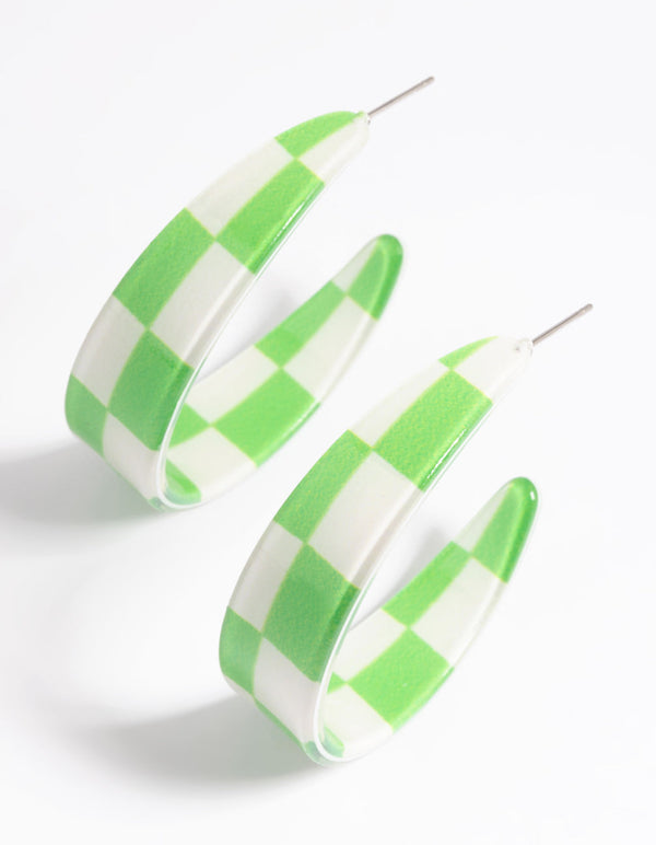 Green 40mm Check Hoop Earrings