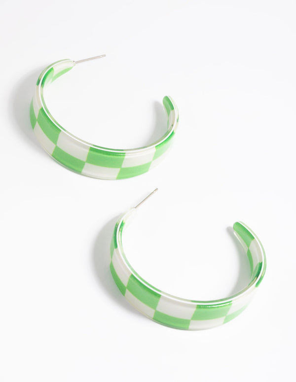 Green 40mm Check Hoop Earrings