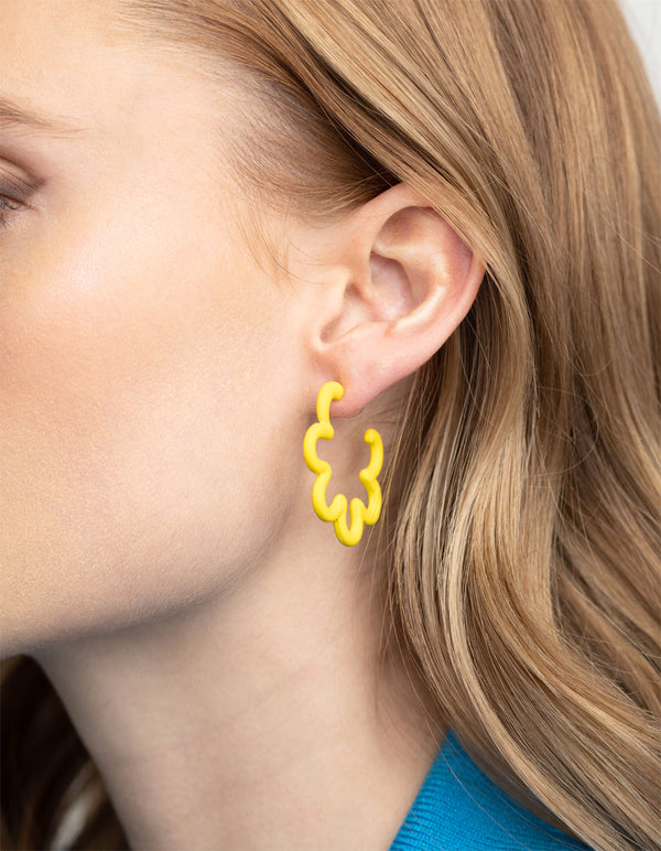 Matte Yellow Squiggle Hoop Earrings