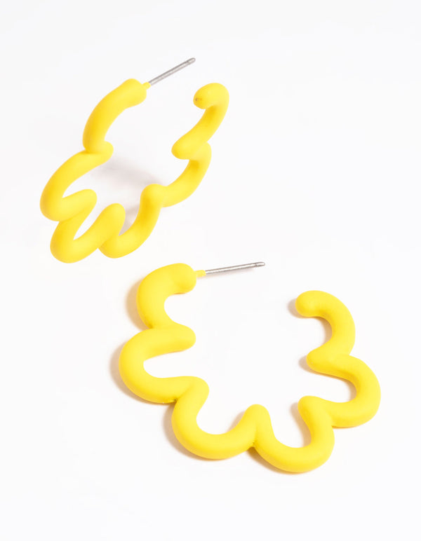 Matte Yellow Squiggle Hoop Earrings