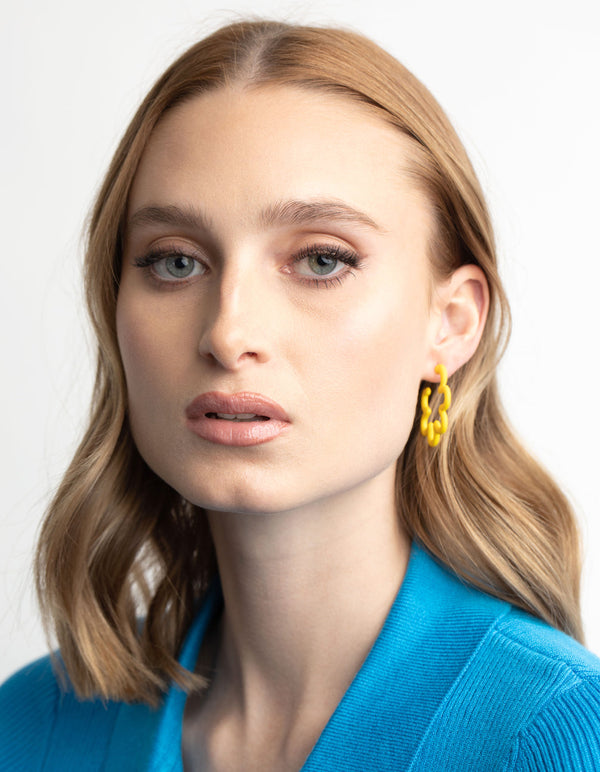 Matte Yellow Squiggle Hoop Earrings