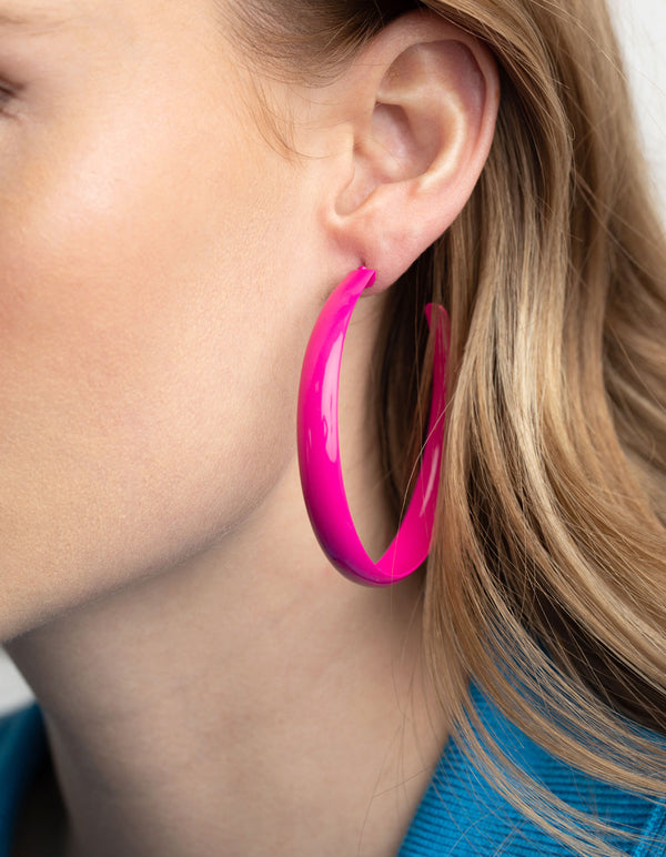 Glossy Pink 60mm Hoop Earrings