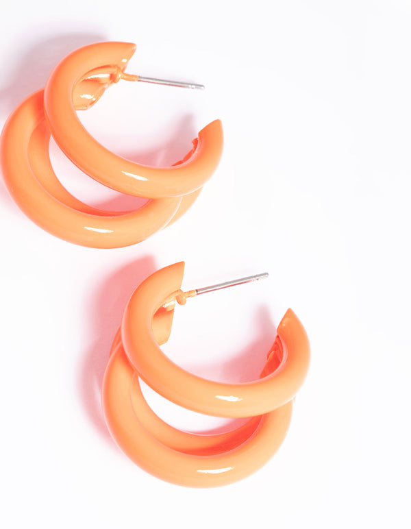 Orange Triple Loop Hoop Earrings