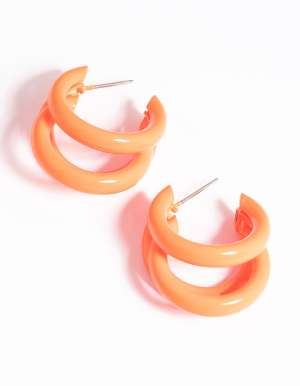 Orange Triple Loop Hoop Earrings