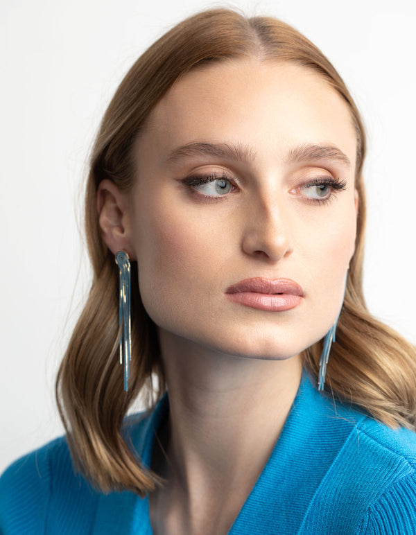 Blue Waterfall Chain Drop Earrings
