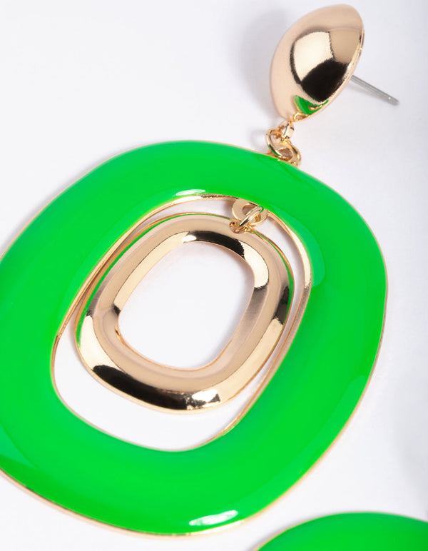 Green Thick Oval Drop Earrings