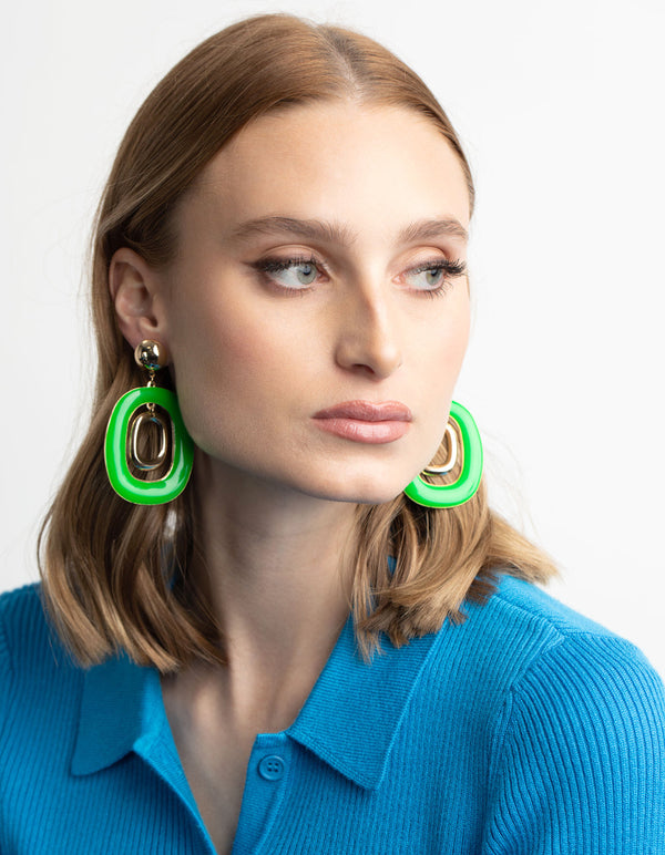 Green Thick Oval Drop Earrings