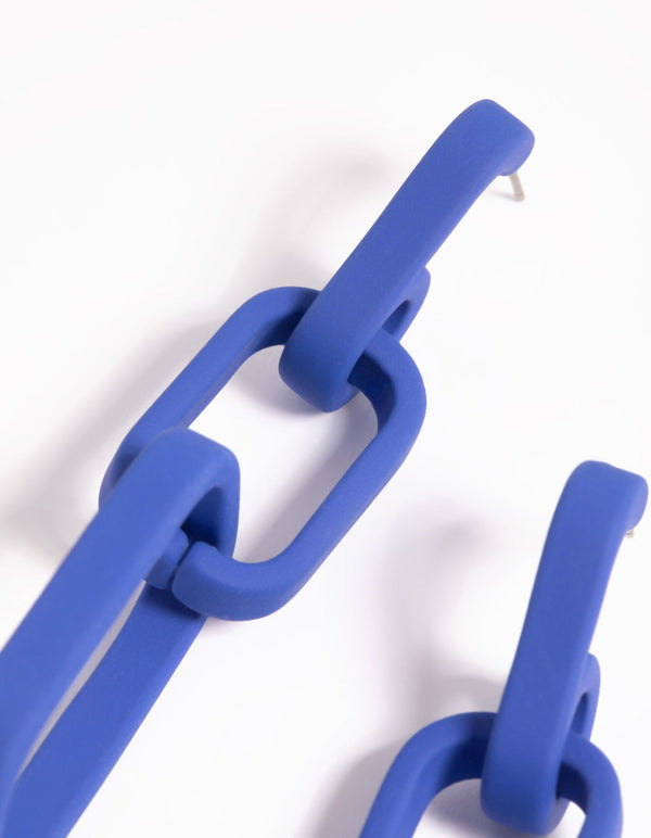 Matte Blue Chain Link Drop Earrings