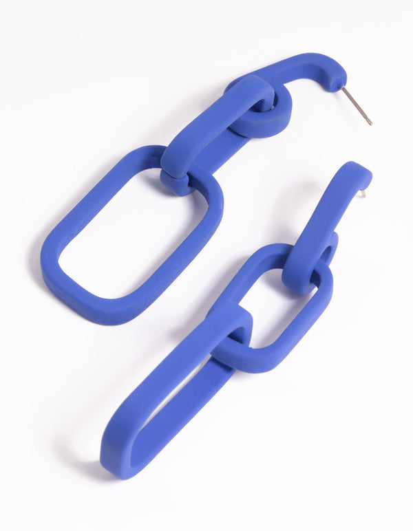 Matte Blue Chain Link Drop Earrings