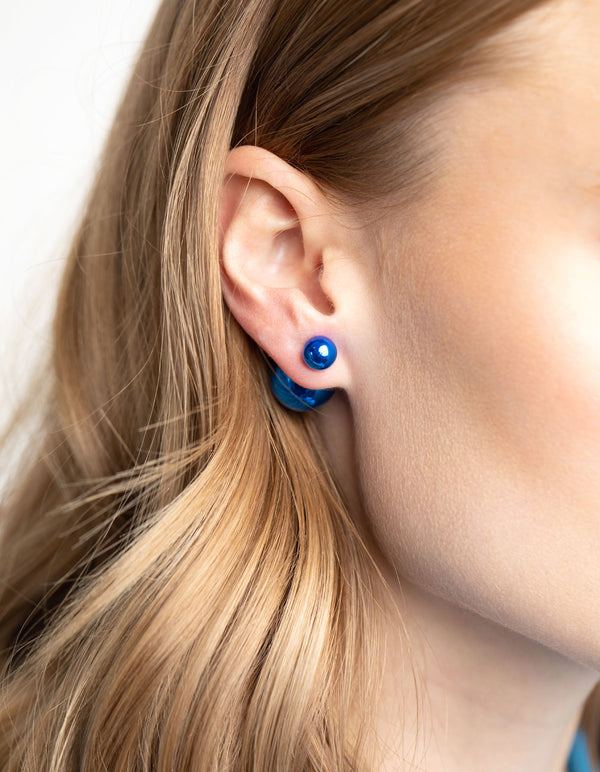 Metallic Blue Sandwhich Stud Earrings