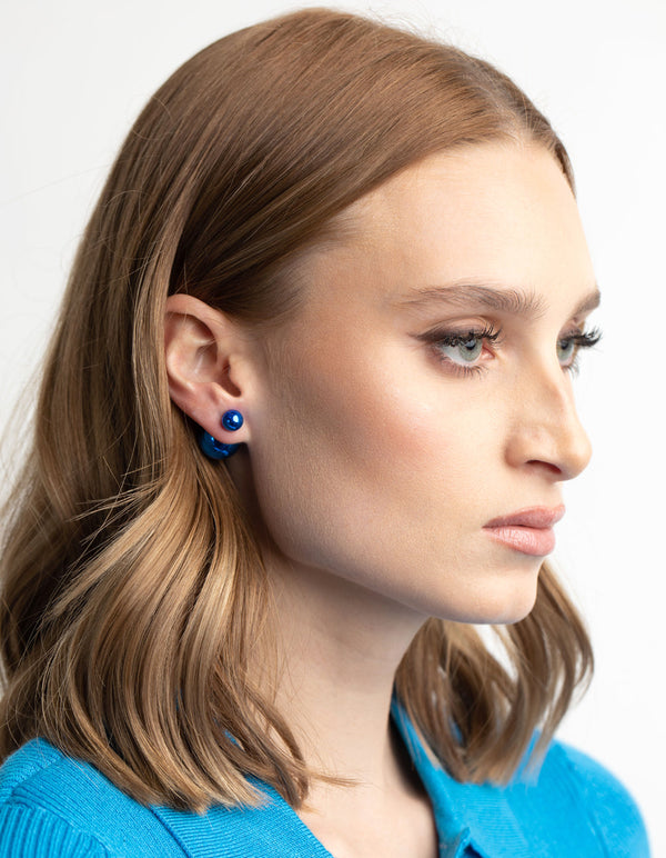 Metallic Blue Sandwhich Stud Earrings