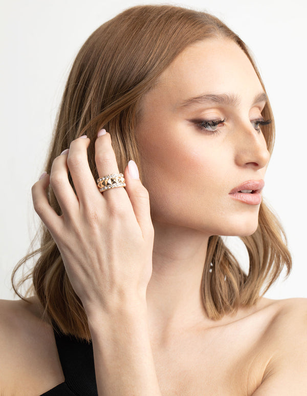 Gold Stud and Diamante Band Ring
