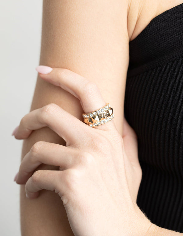 Gold Stud and Diamante Band Ring