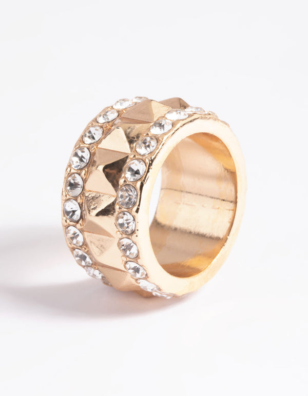 Gold Stud and Diamante Band Ring