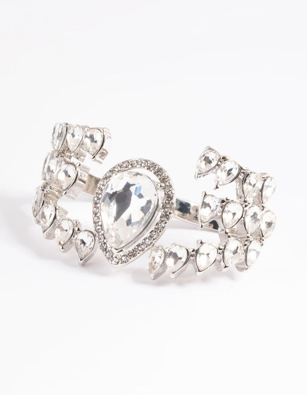 Rhodium Pear Double Finger Ring