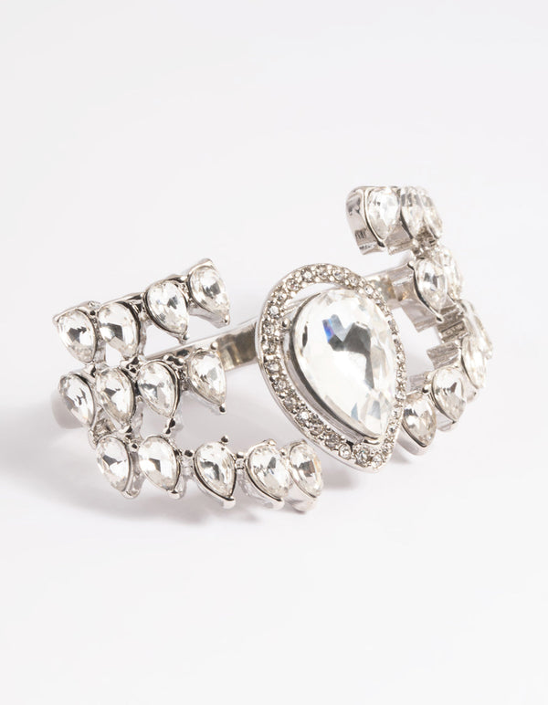 Rhodium Pear Double Finger Ring