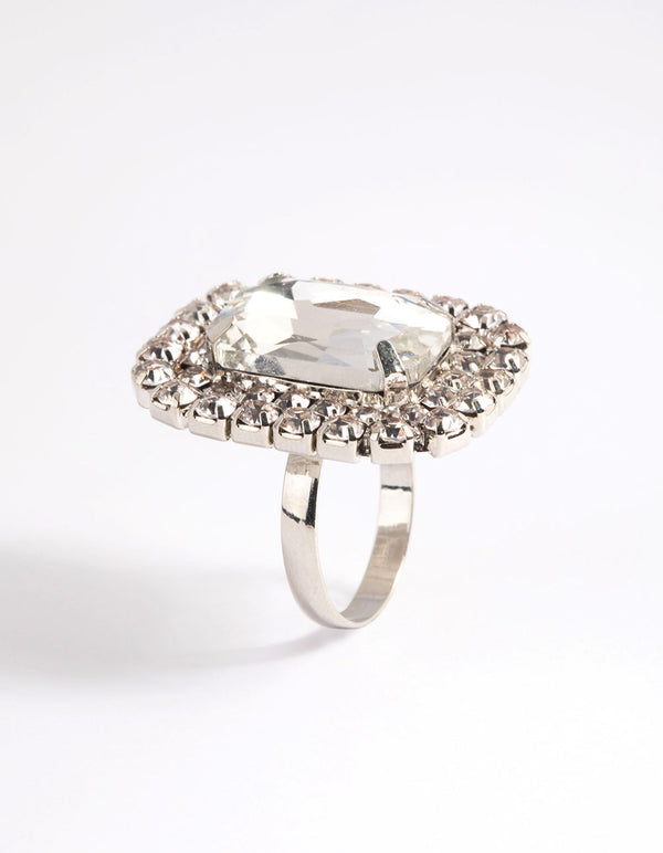 Rhodium Square Statement Stone Ring