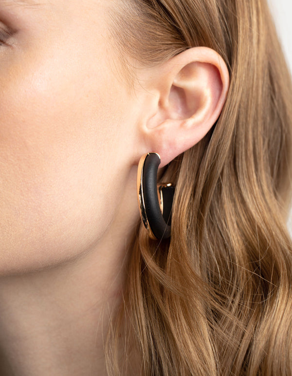 Black Half Clear Hoop Earrings