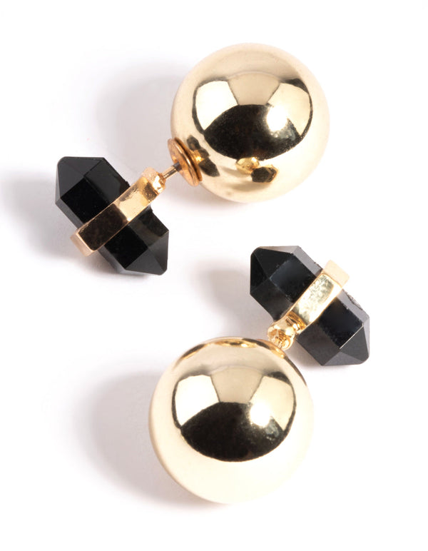 Gold and Black Sandwich Stud Earrings