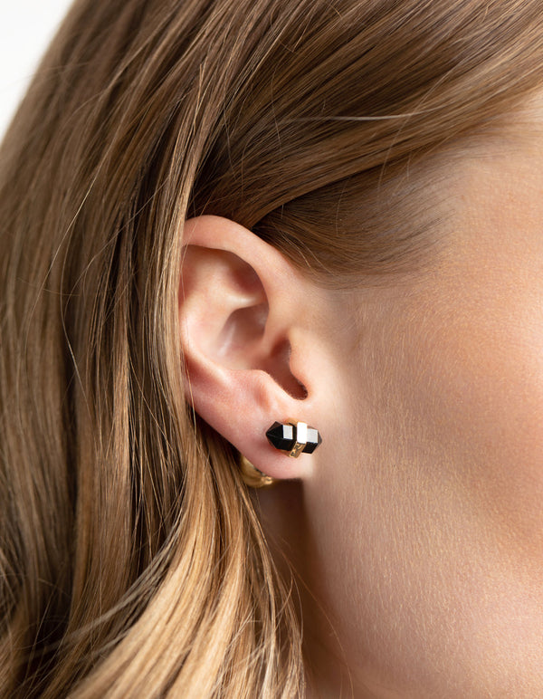 Gold and Black Sandwich Stud Earrings