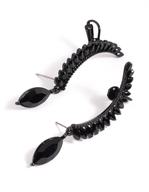 Matte Black Marquise Cuff Earrings