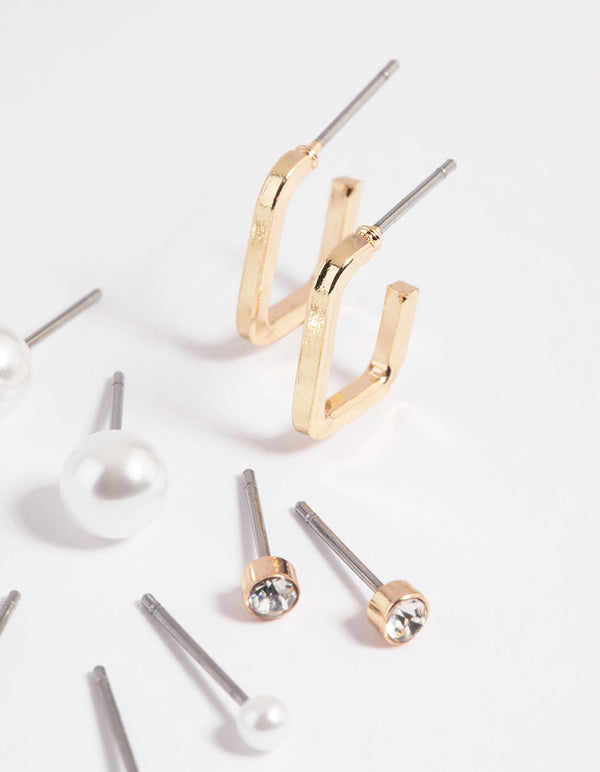 Gold Pearl Stud and Hoop Earring Pack