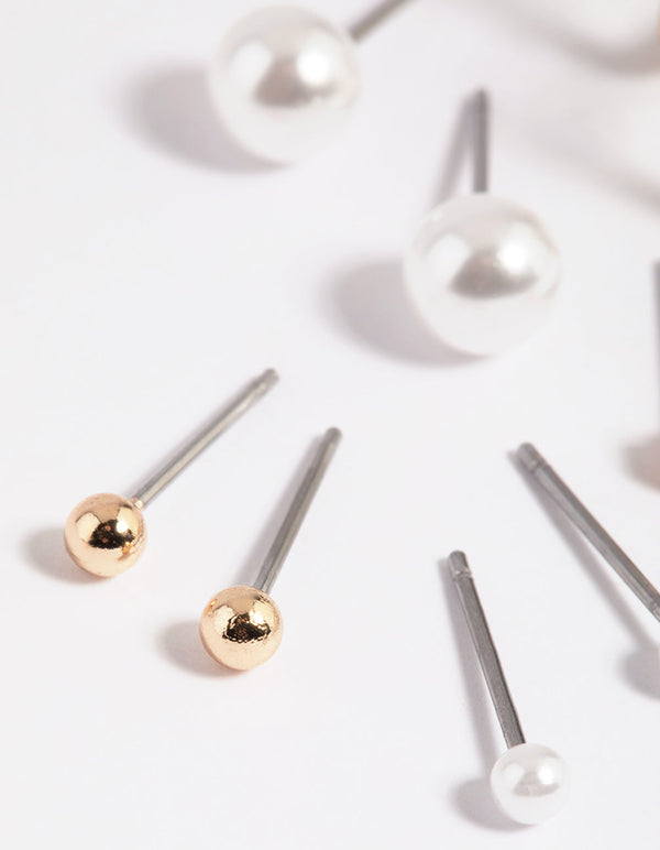 Gold Pearl Stud and Hoop Earring Pack
