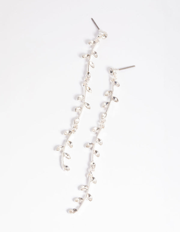 Silver Diamante Flower Vine Drop Earrings