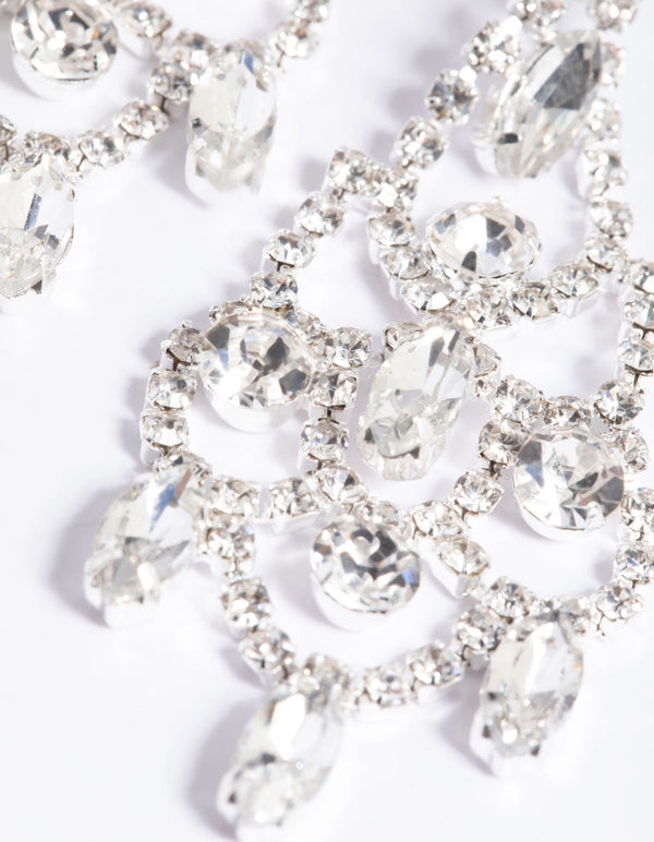 Silver Diamante Layered Drop Earrings