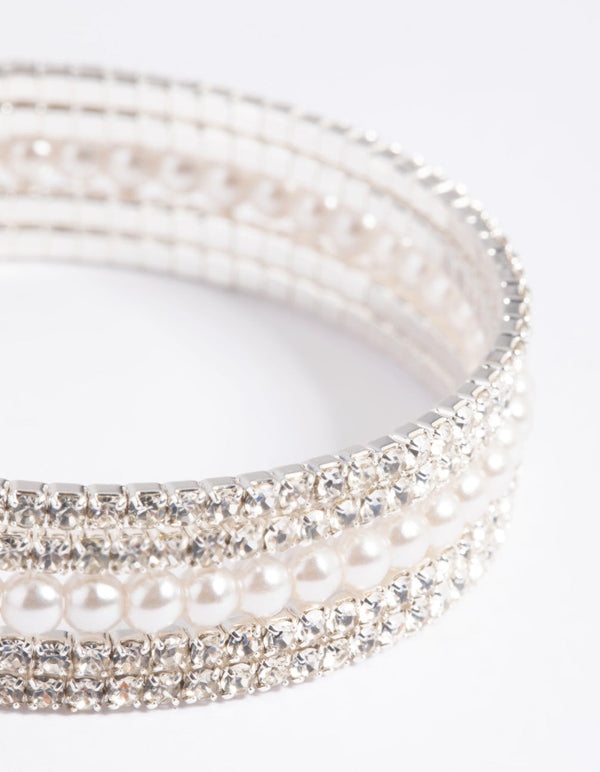 Silver Diamante and Pearl Cuff Bangle