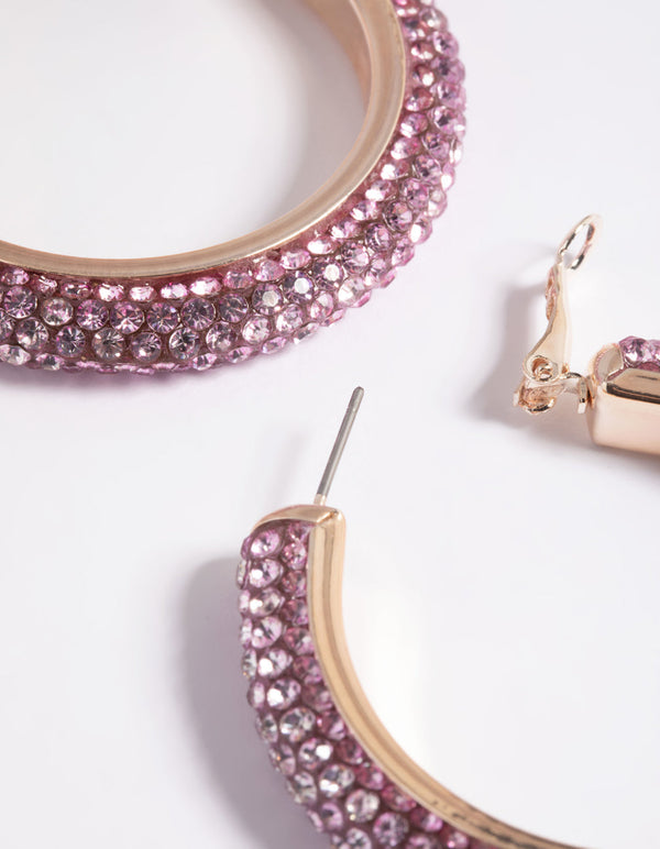 Rose Gold Pave Hoop Earrings