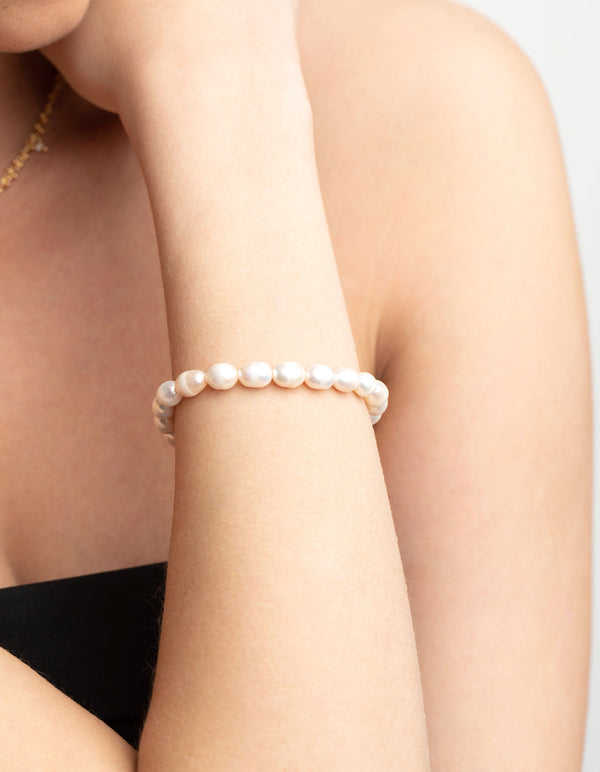 Gold Plated Freshwater Pearl Stretch Bracelet