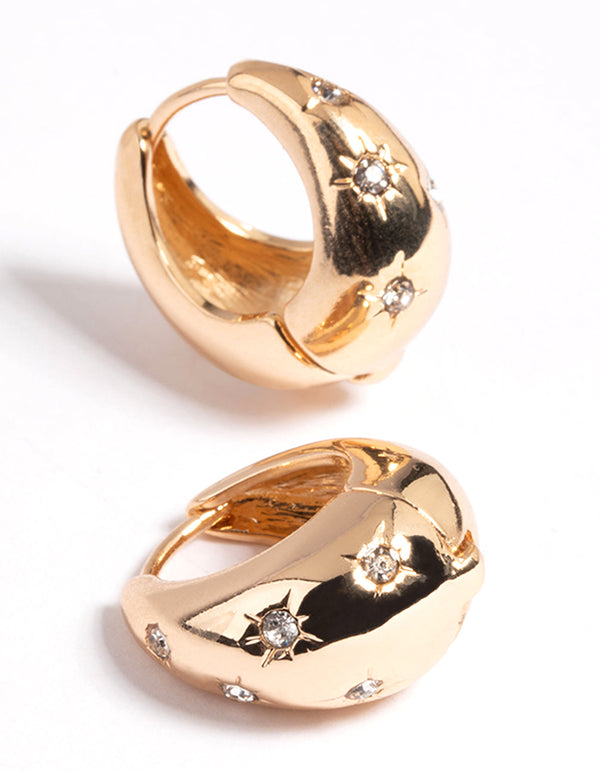 Gold Diamante Star Huggie Hoop Earrings