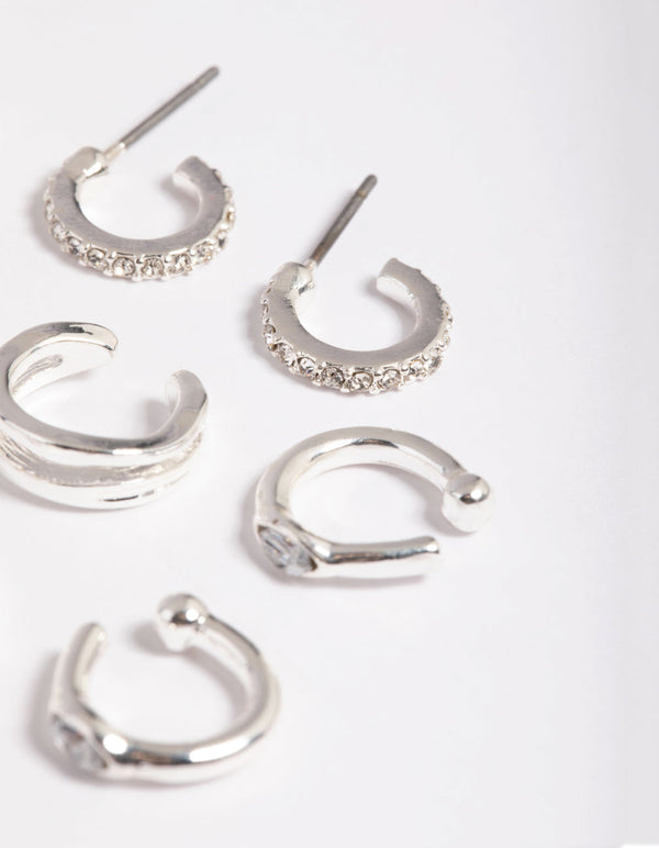 Sterling Silver Diamante Hoops 5 Pack