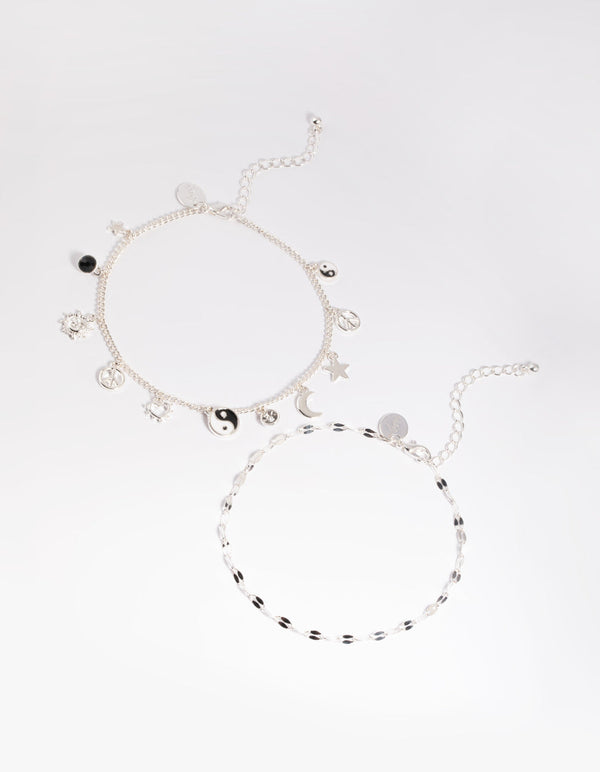 Silver 90s Charm Choker and Anklet Pack