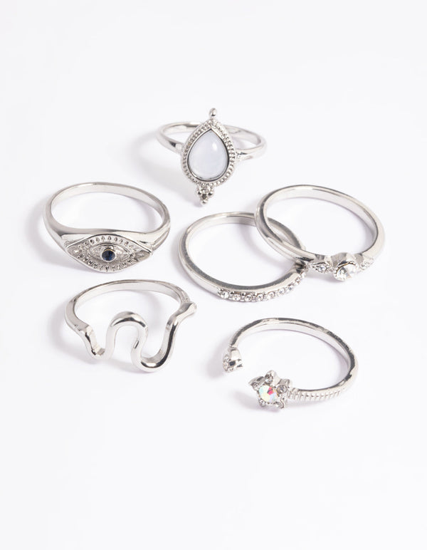 Rhodium Celestial Eye Ring 3-Pack
