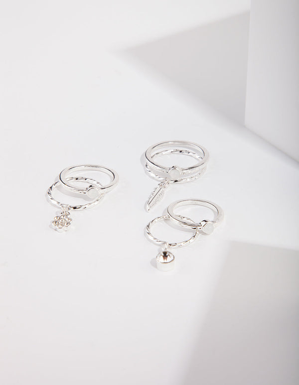 Silver Dainty Diamante Ring 3 Pack