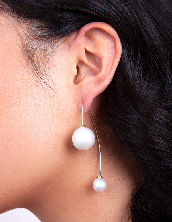 Gold Double Pearl Bead Earrings