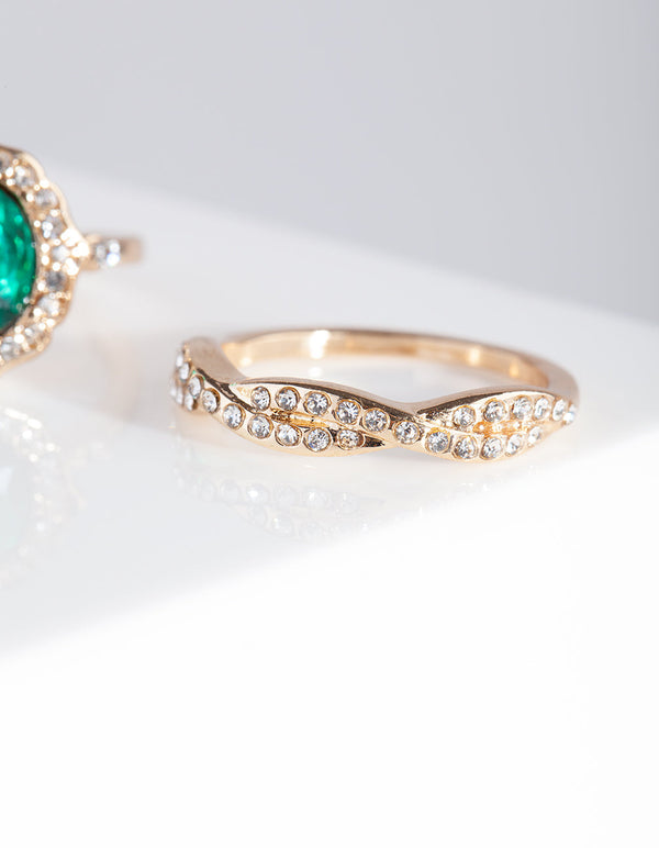 Gold Green Gem Ring Stack
