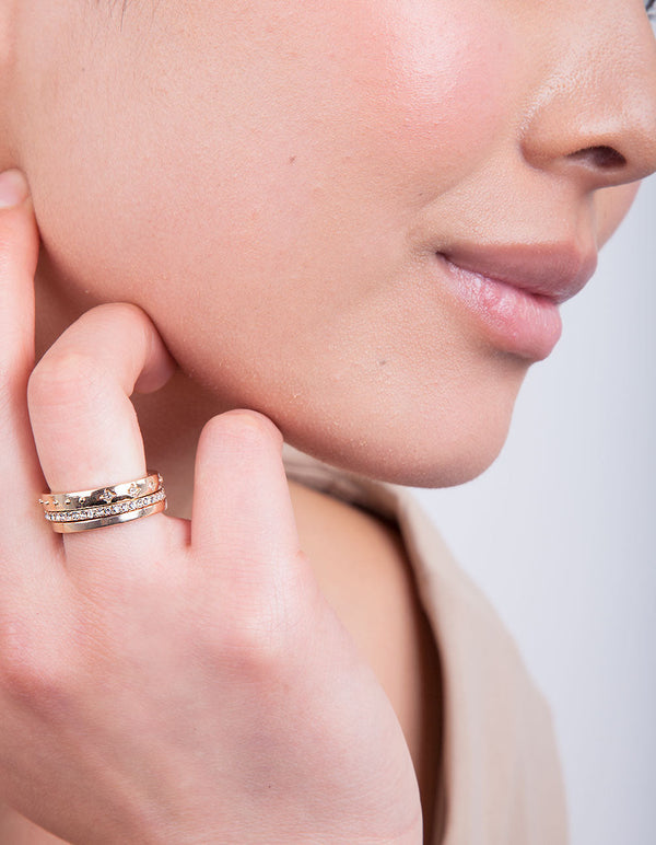 Gold Diamante Star Ring Stack
