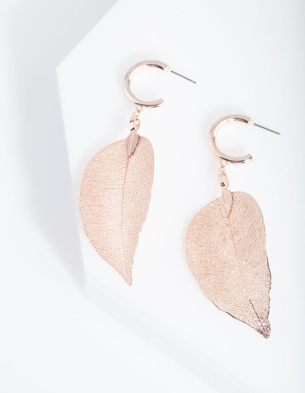 Rose Gold Leaf Hoop Earrings