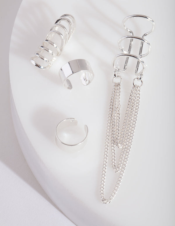 Silver Chain Tassel Ear Stack