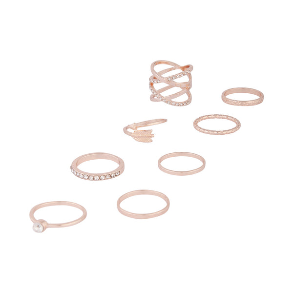 Rose Gold Double Crossover Arrow Ring 8 Pack