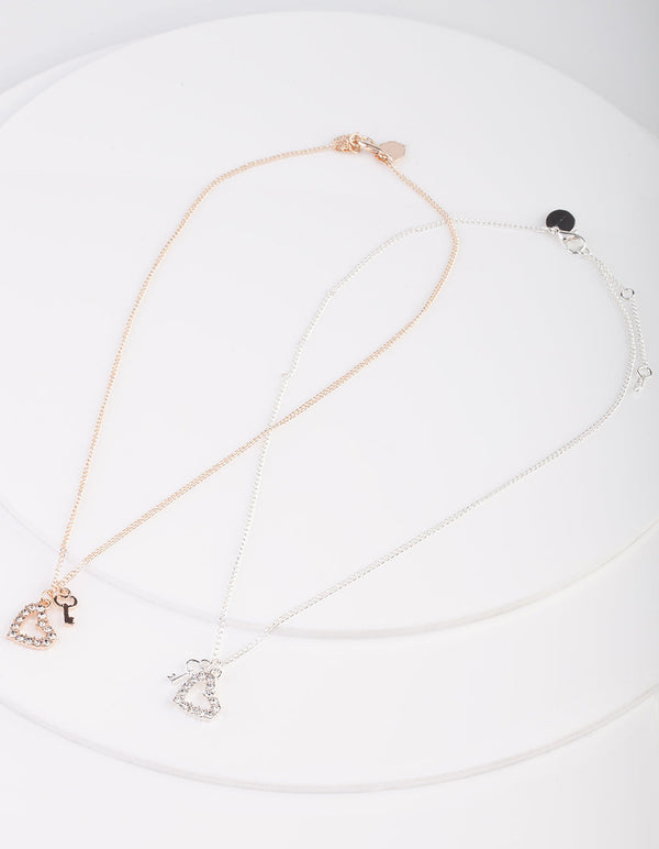 Best Friend Heart Lock Necklace Pack