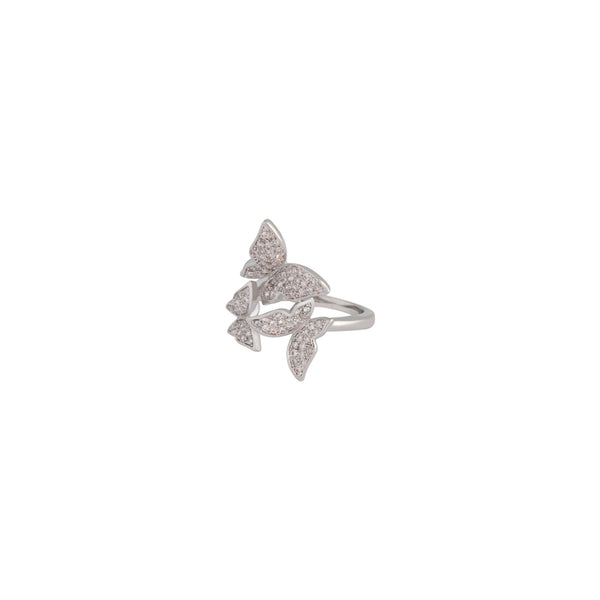 Rhodium Cubic Zirconia Butterfly Ring