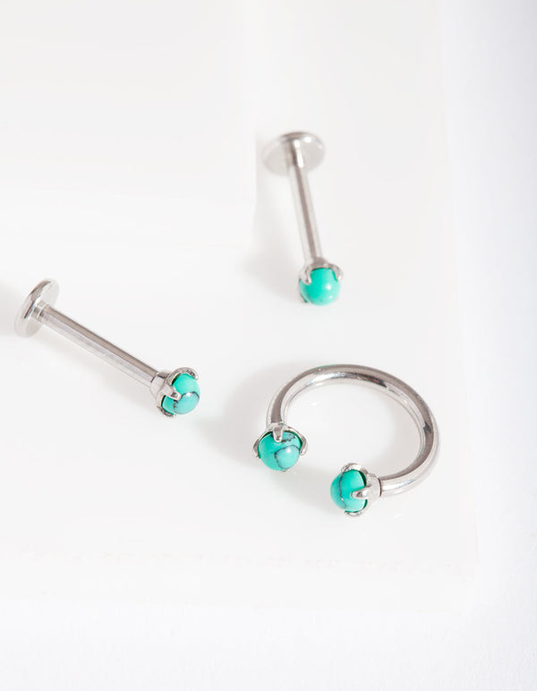 Rhodium Turquoise Flat Back Jewellery 3 Pack