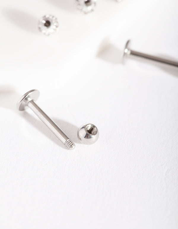Rhodium Surgical Steel Disco Ball Barbell 3 Pack