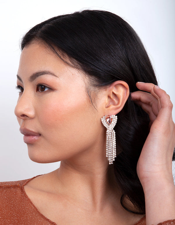 Rose Gold Pink Diamante Earrings
