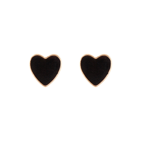Gold Enamel Heart Stud Earrings